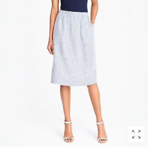 JCrew Factory Red Striped cotton-linen midi skirt
